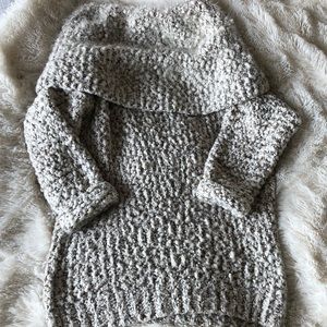 Fuzzy cream cowl neck tunic sweater